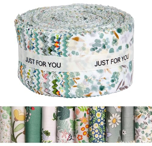 50 Stück Jelly Roll Stoff zum Quilten, 6,35 cm breit, Jelly Roll Merchandise-Baumwolle, sortiert, Jellyroll-Blumenstoff zum Nähen, Quilten, Basteln (Grün)
