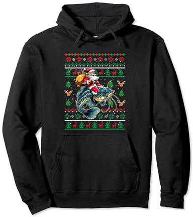 Santa Riding Wels Weihnachtspullover Angeln Fischer Pullover Hoodie