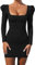 Gkaopi Women Bodycon Mini Dress Sexy Ruched Long Sleeve Pencil Dresses Stretchy Square Neck Wrap Cocktail Dress Wrap Party Clubbing Dress Black/S