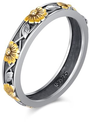JFASHOP Gänseblümchen Ring 925 Sterling Silber Daisy für Frauen - Anti-Stress Stimmungsring Schmuck Geschenke für Mädchen