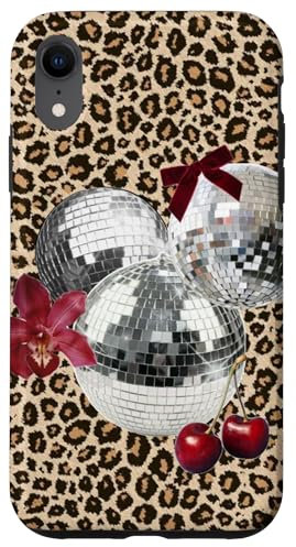 Aesthetic Disco Ball 70s & Cherry Cheetah Print Y2K Leopard Case for iPhone XR
