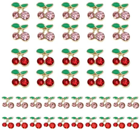 40 Pcs 3D Nail Art Cherries Shiny Cherry Nail Charms Cherry Shaped Nail Gems Small Cherry Nail Rhinestones Glass Crystal Nail Design Charms Bling Nail Decorations for DIY Manicure