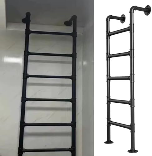 Escabeau industriel en fer forgé noir pour fenêtre de sous-sol - Escabeau d'urgence robuste pour montage mural - Capacité de charge de 150 kg - 110 cm