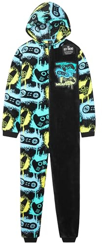 Get Trend Fleece Onesie for Boys Teens, Hooded Loungewear Warm Pyjamas, Football or Gaming Cosy Jumpsuit Nightwear, Gifts for Boys