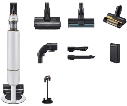 Samsung Bespoke Jet PLUS Pet Cordless Stick Vacuum Cleaner, Max 210 W Suction Power, With Auto Empty Built in Cleanstation, Misty White VS20B95823W/EU (Renewed)