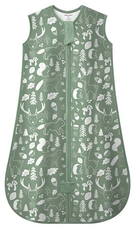 MIKAFEN Gigoteuse d'été pour bébé 1,0 Tog, 100% Coton, Gigoteuse d'été pour Enfants garçons et Filles, Loup Vert, 14-24 Mois