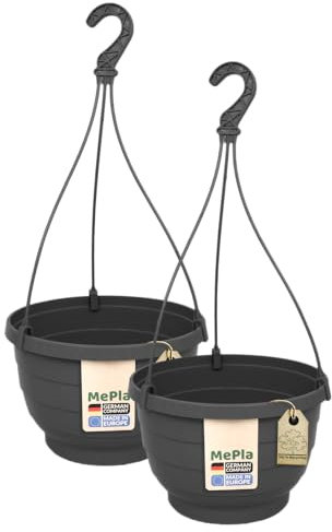 MePla - Lot de 2 pots de fleurs suspendus KOMET - Résistants aux intempéries - Résistants aux UV - Pot de fleurs - Diamètre : 20 cm - Anthracite