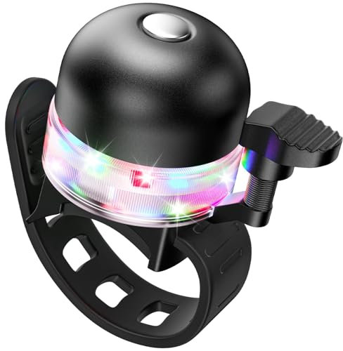GlasFlength LED Campanello Bici, 100 db Forte Campanello Bicicletta Lega di Alluminio Campanello Mtb Campanello da Corsa per Bambini e Adulti Biciclette Elettriche Mountain Bike (Nero)