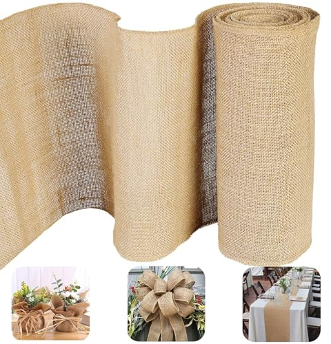 30cm x 10m Jutestoff Tischläufer, Zuschneidbar Natur Leinen Rolle, Rustikale Dekoration Juteband, Meterware JuteläUfer, Tischband für Bauernhaus Party, Vintage Hochzeitsdeko, Kommunion, TischDeko
