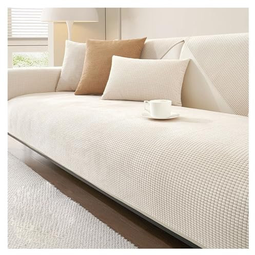FYFWPA Chenille Sofabezug L Form Couch Überzug U Form Sofaschoner Wasserdicht Sofahusse Antifouling Sofaüberwürfe rutschfest für 1 2 3 4 Sitzer Ecksofa(Off-White,90 * 160cm)
