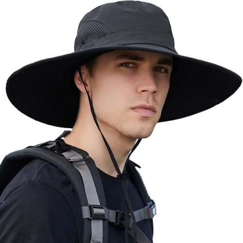 Makoto Nobu Larga Cappello da Sole Anti UV Protezione per Uomo e Donna, con Coulisse Testa Regolabile Cappello per Safari, Spiaggia, Campeggio, Caccia, Ciclismo, Esterno Escursionismo(Grigio Scuro)