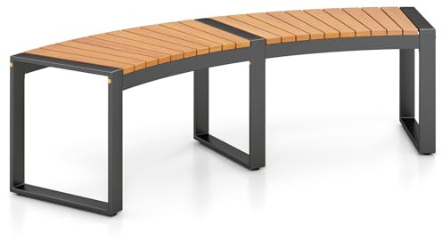 GIANTEX Gartenbank wetterfest, Holzbank Sitzbank für 2 bis 3 Personen, Garten Terrassenbank ohne Rückenlehne, Parkbank aus Akazienholz bis 360 kg belastbar, Gebogene Balkonbank 146 x 58 x 45 cm (1)