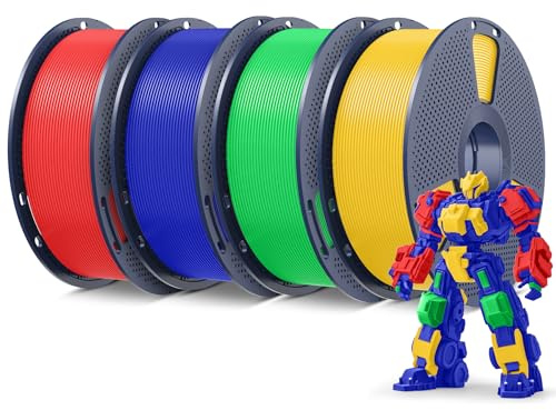 SUNLU 4KG PLA+ Filament, PLA Plus 3D Drucker Filament 1.75mm ±0.02mm, Bessere Zähigkeit, 1kg per Spool, 4 Packs, Rot+Blau+Grün+Kanariengelb