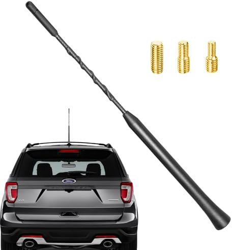 1 Pcs Universal Car Aerial Replacement, AM FM Roof Mount Car Radio Antenna Mast, Flexible Rubber Antennae with M4 M5 M6 Threaded (9 inch Long)