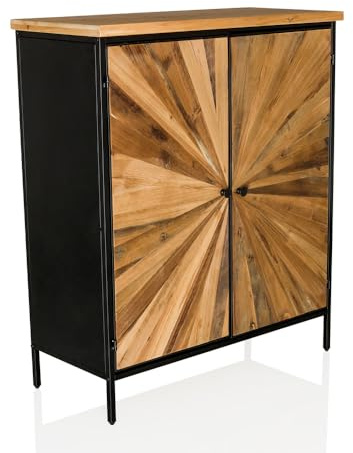 hjh LIVING Kommode aus massivem Holz, Doppeltüre SANTJAGO Black Sun XL Hochschrank für Wohnzimmer Schlafzimmer Flur, Aufbewahrungsschrank 80 x 34,5 x 94 cm
