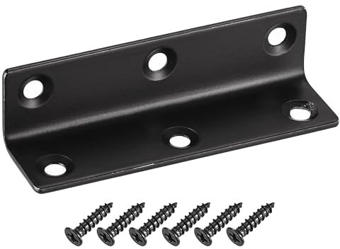 TA-VIGOR Heavy Duty L Brackets, 22x22x80mm Black Stainless Steel Corner Braces, 90 Degree Brackets with Screws, Metal Support Bracket Plates for Shelves Furniture 4 Pcs