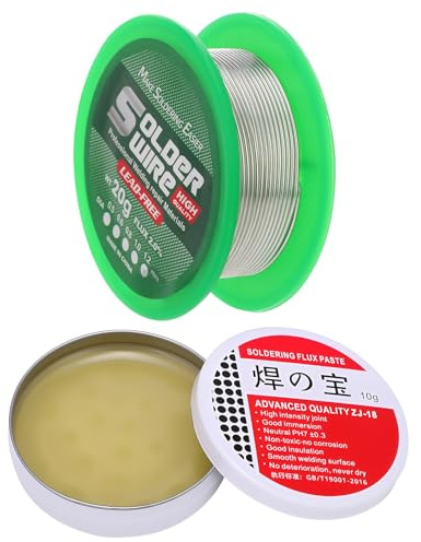saerryor 0.8mm Solder Wire Set with 10g Solder Flux Paste, Soldering Wick | 2Pcs Professional Soldering Flux Paste Tool Set for Welding Electronics Components Appliance