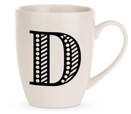 FabFinds Hugga Mug with Initials Classic Black and White Ceramic Large Gift Coffee Cups 500ml (H11cm X W11cm) (Approx.) (D)