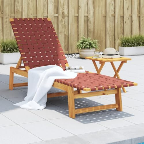 Teenpull Lot de 2 chaises longues avec table en bois d'acacia massif et oléfine, réglable, 157 x 55 x 60 cm, pour jardin, terrasse, piscine