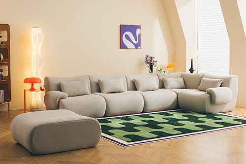 MILYsofa Modulares Wohnlandschaft, 5-Sitzer mit Ottomane, Bouclé-Stoff Steinbeige, Abnehmbare Kissenbezüge (Steinbeige, Wohnlandschaft)