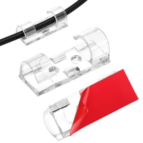 QWORK® 50 Piezas clips de cables autoadhesivos, clips transparentes grandes de 4cm con doble gancho para escritorio, TV y oficina