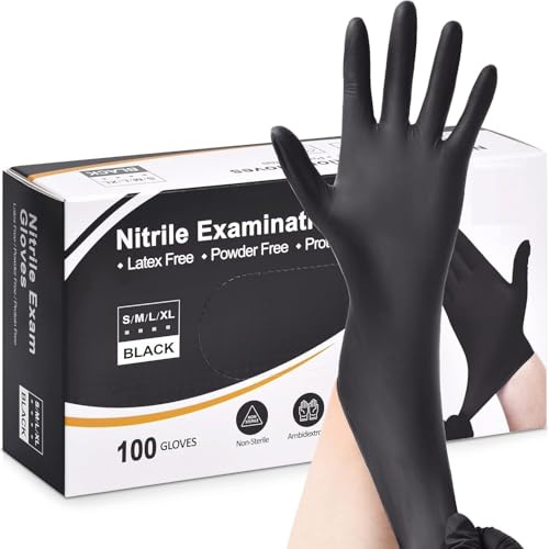 Fusion Vibes Black Nitrile Disposable Gloves - Latex Free, Powder Free, Exam, Surgical, Cleaning, Food Gloves - Extra Strong, Multi-Purpose, Black (XL, 1000, count)