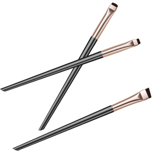 Uonlytech Lot de 3 Set de Pinceaux Correcteurs Biseautés Noir et Or, Ensemble Professionnel pour Eyeliner et Sourcils, Pinceaux pour Yeux Précis et Maquillage Naturel, Kit Pinceau