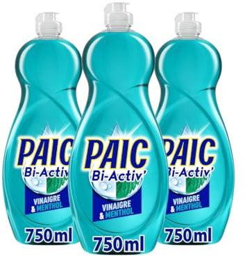 PAIC - Liquide Vaisselle Main BI-ACTIV' Vinaigre & Menthol - Nettoie - Dégraisse - Lot de 12 flacons de 750mL - Lot de 3