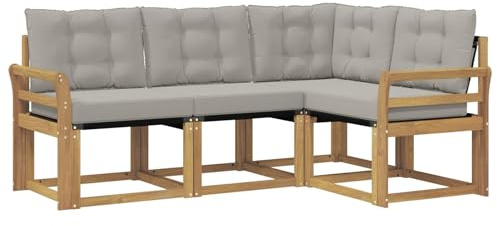 HETFTJN 4-Piece Acacia Wood Outdoor Sectional Sofa Set, White/Gray