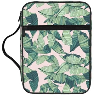 Unkhtt Green Palm Tree Leaves Pink Print Bible Storage Bag Scripture Holder Waterproof Cover Travel Church Everyday Storage