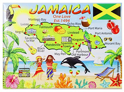 Kühlschrankmagnet, Motiv: Jamaika, Karibik, Souvenir, 6,3 x 8,9 cm [Küche]