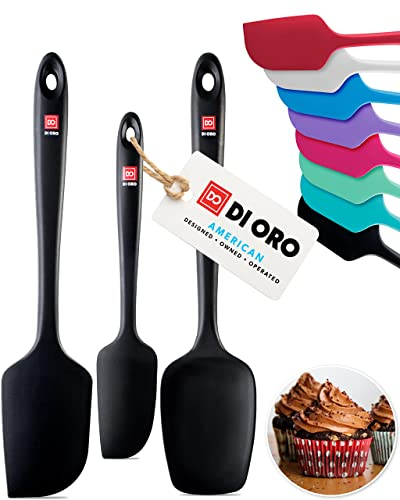 DI ORO® 3-Piece Silicone Spatula Set - 315°C Heat Resistant Non Stick Rubber Kitchen Spatulas for Cooking and Baking - Award-Winning Professional Grade Spatula Set - Best Silicone Utensil Set