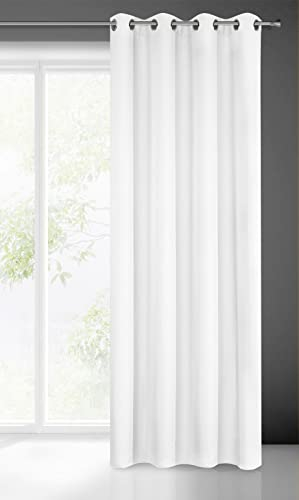 Eurofirany Rita Vorhang Gardine Glatt Schlicht Einfarbig-8 Ösen Modern Schlafzimmer Wohnzimmer Lounge Kinderzimmer 1 Stück Einzeln, Polyester, Weiß, 140 x 250cm