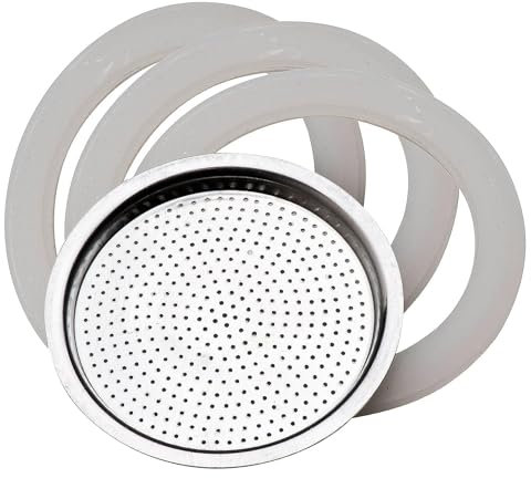 Pedrini 02 CF036.RG1 Recambio 3 Juntas + Filtro steelmoka 2 Tazas, Aluminio, Blanco, 4 Unidad