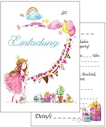 the lazy panda card company 20 Einladungskarten Kindergeburtstag: rosa Prinzessin Geburtstagseinladungen Einladungen Geburtstag Kinder Mädchen (Mit passenden Umschlägen)
