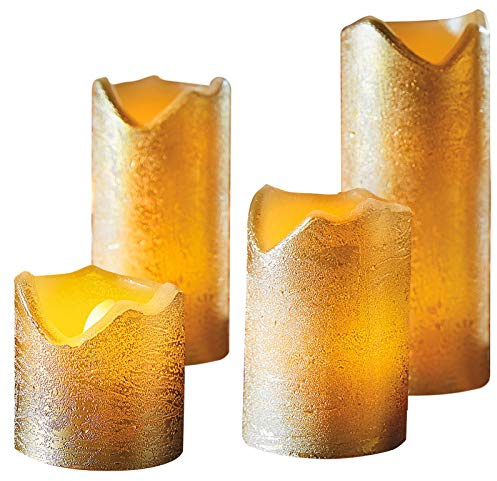 Burwells 4 Real Wax LED Flickering Electric Candles Church Pillar Flame Flicker Effect Ivory Cream Red Green