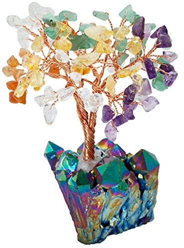 KYEYGWO Mehrfarbig Kristall Geldbaum auf Bunter Titan Cluster Base, Feng Shui Bonsai Glücksbaum Kristallbaum Deko für Glück, Reichtum und Gesundheit, 11-14 cm Hoch