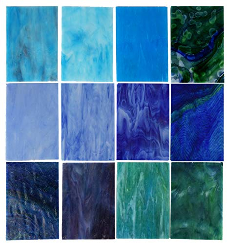 Lanyani Confezione da 10 fogli di vetro colorato varietà, 10 x 15 cm, piastrelle di mosaico in vetro cattedrale, per artigianato, blu misto, 10 fogli