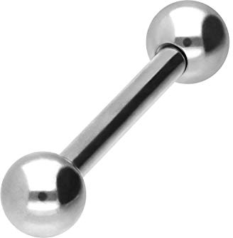 PIERCINGLINE Chirurgenstahl Barbell 2 KUGELN Piercing Stab Brust Intim Ohr Zunge Silberfarben 5 x 2 x 8 mm