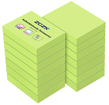 ZCZN 14 Blöcke Haftnotizen neongrün, kleine Klebezettel 51 x 38 mm, Sticky Notes 100 Blatt pro Block für Schule, Zuhause, Büro