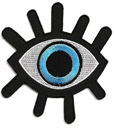 Türkisches Auge mit Wimpern Applikation Patch in mehrfarbiger bestickt auf Polyestergewebe zum Aufbügeln oder anzunähen