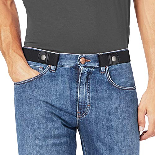 Herren Schnallenloser Gürtel Elastischer Gürtel Ohne Schnalle 3,5cm Breite, Herren Schnallenfreier Unsichtbarer Gürtel für Jeans Hosen, Schwarz, S 60cm(Für Hosengröße 70cm-120cm)