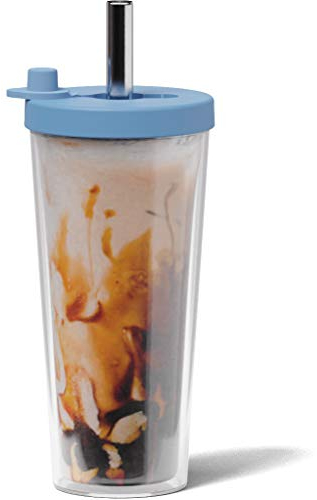 Dodoko Reusable Boba Cup with Straw - 17 oz Blue Bubble Tea Cup for Iced Coffee, Smoothies to Go