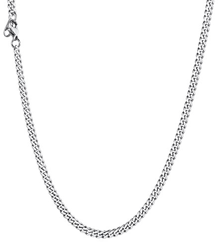 U7 kurze Kette 36+5cm glänzend Panzerkette Choker Halskette 316L Edelstahl 3mm kubanische Gliederkette verstellbar Damen Mädchen Collier schlichte Modeschmuck Accessoire für Party