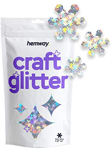Hemway Craft Glitter - Snowflake Shaped 50g Silver Holographic | Metallic Sequin for Resin & Epoxy Crafts | Supplies for Tumblers, Cards, Jewellery, Candle, Hair, Face, Body & Nail Art
