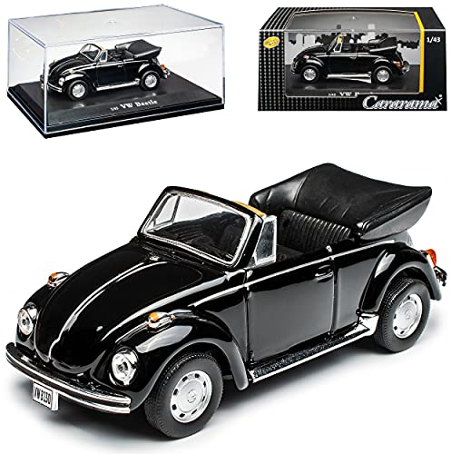 Cararama Volkwagen Käfer 1303 Cabrio Schwarz 1972-1975 mit Sockel und Vitrine 1/43 Modell Auto mit individiuellem Wunschkennzeichen