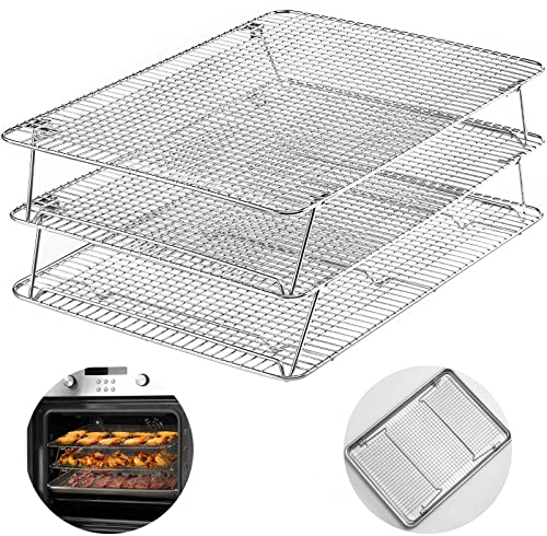 Hiware Stainless Steel Stackable Cooling Rack for Baking, 3 Tier 12”x 16.5”,Oven & Dishwasher Salf and Fit Half Sheet,Wire Cooling Racks for Cookie, Pizza, Cake