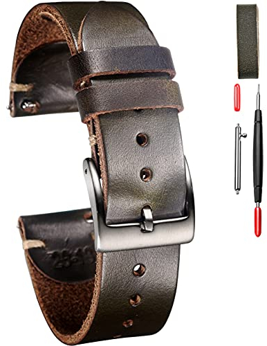 20mm Leder Uhrenarmbänder für Männer, dünnes weiches Weich Horween Leder Uhrenarmband mit Schnellverschluss Vintage Watch Wrap