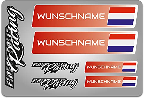 4er Set Aufkleber mit Fahne Flagge und wahlweise Name Sticker für Auto Fahrrad Motorrad Roller Helm im Rallye Racing Design R156 (19 Niederlande, Mit Wunschname)