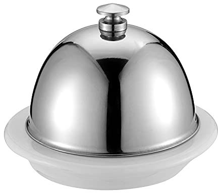 Ceramic Butter Dish Tableware Round Butter Dish with Stainless Steel Lid, Hotel Restaurant Butter Dish Appetizers Tray Butter Keeper Box Container